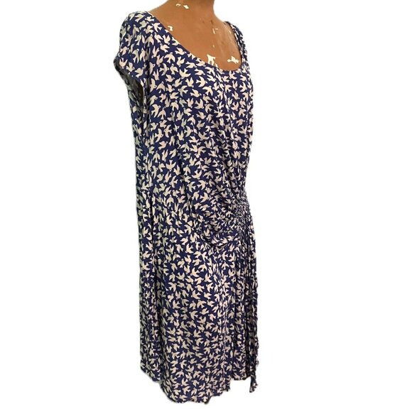 Anthropologie Leifnotes Women Blue Dove Bird Print Dress Size L Asymmetrical - Picture 5 of 9